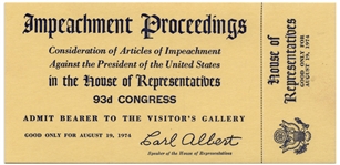 Richard Nixon Impeachment Trial Ticket -- Unused U.S. House Ticket to the Impeachment Trial